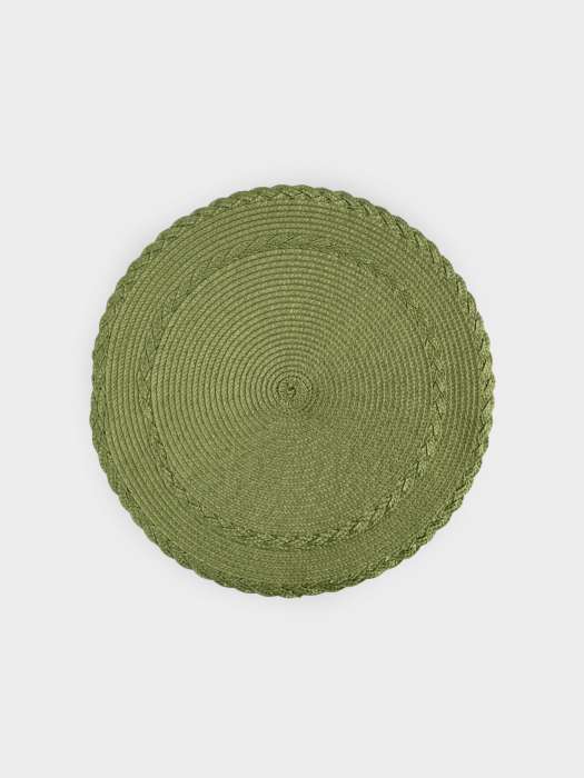 Салфетка под приборы, 38 см, полипропилен, круглая, зеленая, Косы, Matera ANNA LAFARG ANLAF-MAPP-17117G