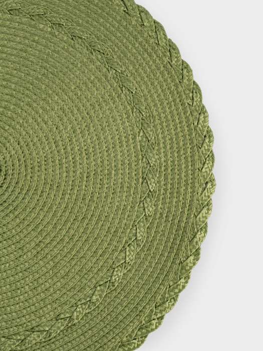 Салфетка под приборы, 38 см, полипропилен, круглая, зеленая, Косы, Matera ANNA LAFARG ANLAF-MAPP-17117G