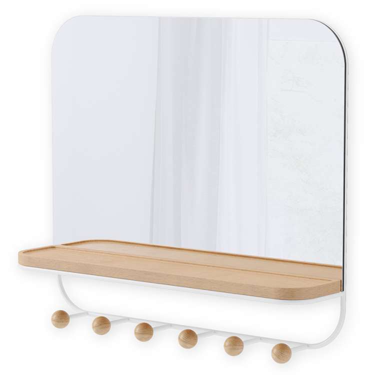 Зеркало с крючками для аксессуаров estique, 46х41 см, белое/натуральное дерево UMBRA 1018031-660