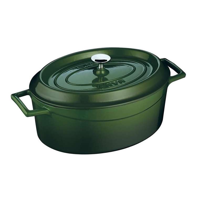 Литая чугунная овальная кастрюля с крышкой 21х27см 3,9л зелёная LAVA LV O TC 27 PR K2 G