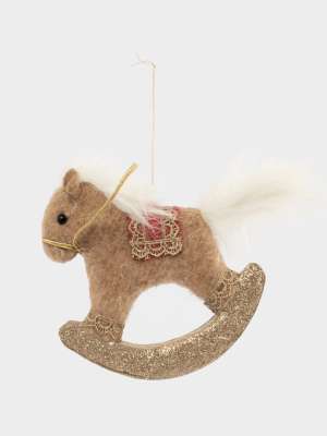 Игрушка елочная, 17 см, пенопласт/полиэстер, бежево-красная, Лошадка-качалка, New year ANNA LAFARG ANLAF-FG18
