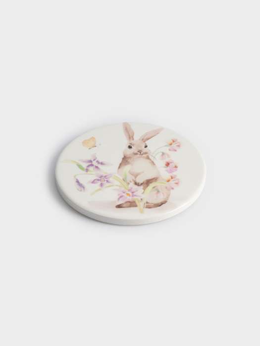 Подставка под кружку, 11 см, круглая, керамика/пробка, белая, Кролик в цветах, Flower Rabbit ANNA LAFARG ANLAF-YUX-ESTRN2