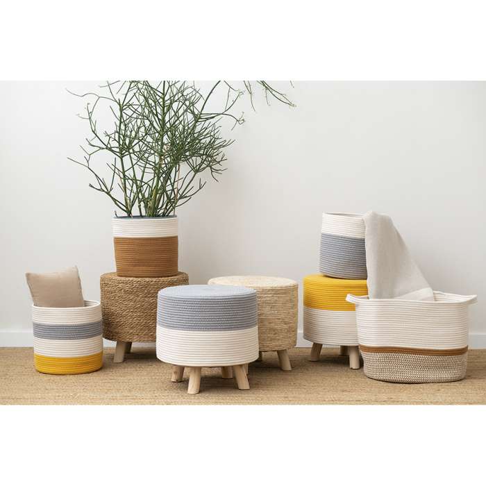 Пуф Devy, Ø40х40 см, бежевый/горчичный BERGENSON BJORN TL-BB-PFDV-PN-CTN-M40