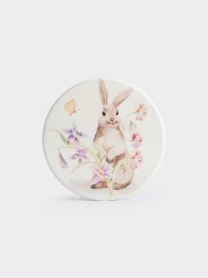 Подставка под кружку, 11 см, круглая, керамика/пробка, белая, Кролик в цветах, Flower Rabbit ANNA LAFARG ANLAF-YUX-ESTRN3