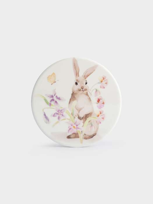 Подставка под кружку, 11 см, круглая, керамика/пробка, белая, Кролик в цветах, Flower Rabbit ANNA LAFARG ANLAF-YUX-ESTRN3