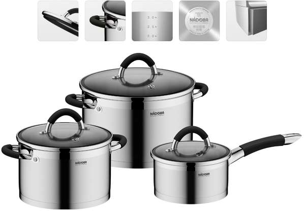 Набор посуды со стеклянными крышками, 6 пр, NADOBA OLINA 726418