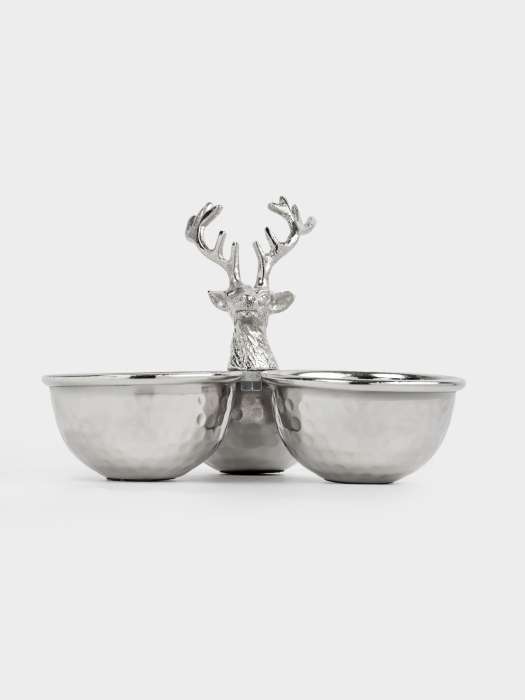 Менажница, с декором, 23х17 см, 3 отд, с ручкой, металл, серебристая, Олень, Maral grey ANNA LAFARG ANLAF-GL-1402-2