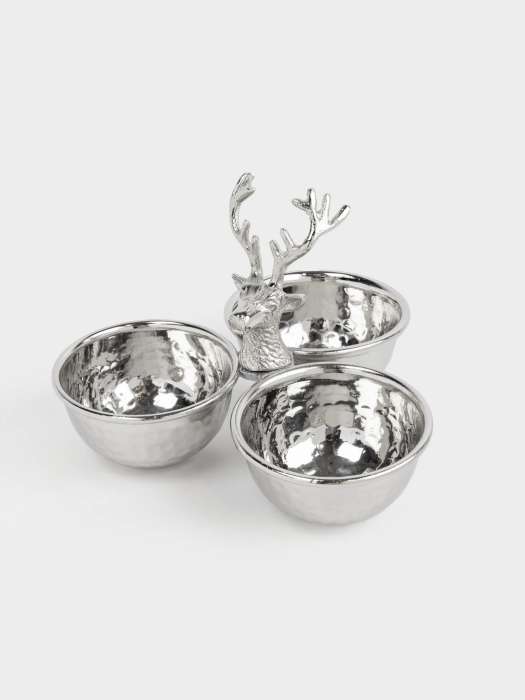 Менажница, с декором, 23х17 см, 3 отд, с ручкой, металл, серебристая, Олень, Maral grey ANNA LAFARG ANLAF-GL-1402-2