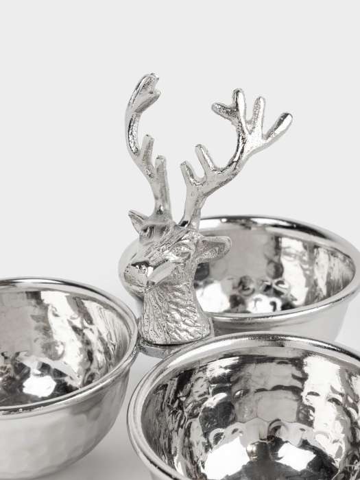 Менажница, с декором, 23х17 см, 3 отд, с ручкой, металл, серебристая, Олень, Maral grey ANNA LAFARG ANLAF-GL-1402-2