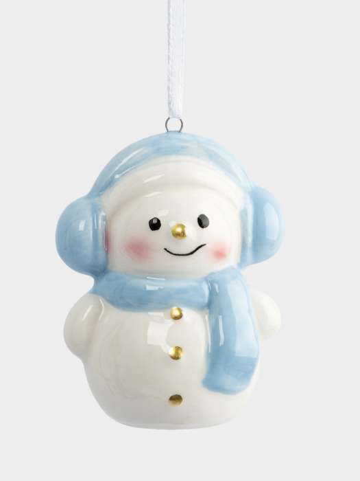 Игрушка елочная, 9 см, керамика, бело-голубая, Снеговик в наушниках и шарфе, Snowman ANNA LAFARG ANLAF-JIA-220125-8