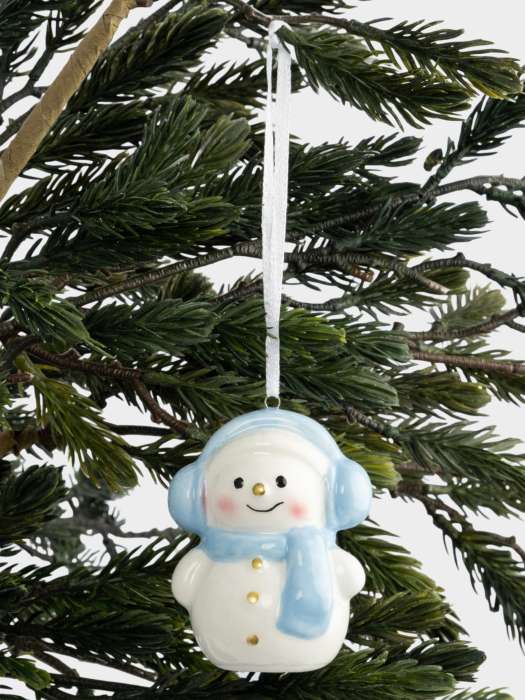 Игрушка елочная, 9 см, керамика, бело-голубая, Снеговик в наушниках и шарфе, Snowman ANNA LAFARG ANLAF-JIA-220125-8