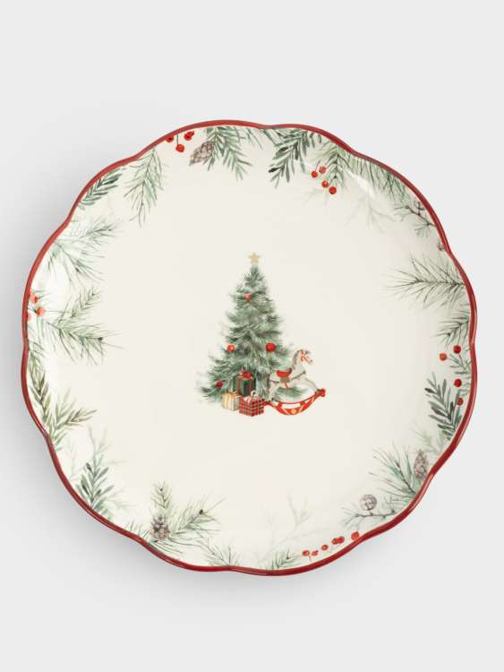 Тарелка обеденная, 24 см, керамика, красная, Лошадка у елки, Festival ANNA LAFARG ANLAF-FDH-0303-2