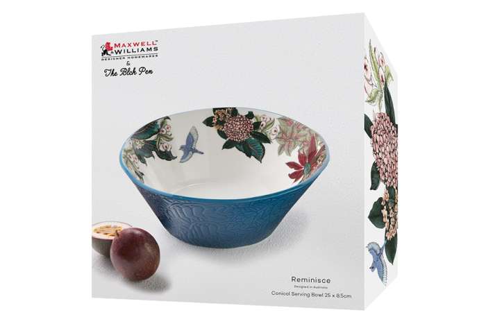 Салатник, 25 см, 2 л, керамика, круглый, синий, Цветы и птица, Reminisce MAXWELL & WILLIAMS MW696-DR0552