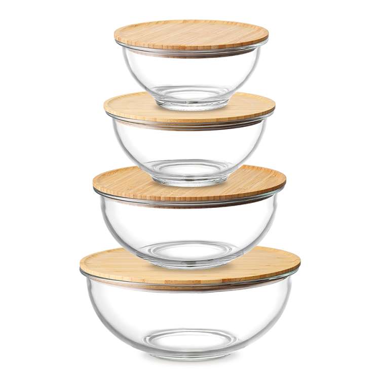 Набор из 4-х стеклянных мисок eco store с крышками из бамбука Smart Solutions SS0000282