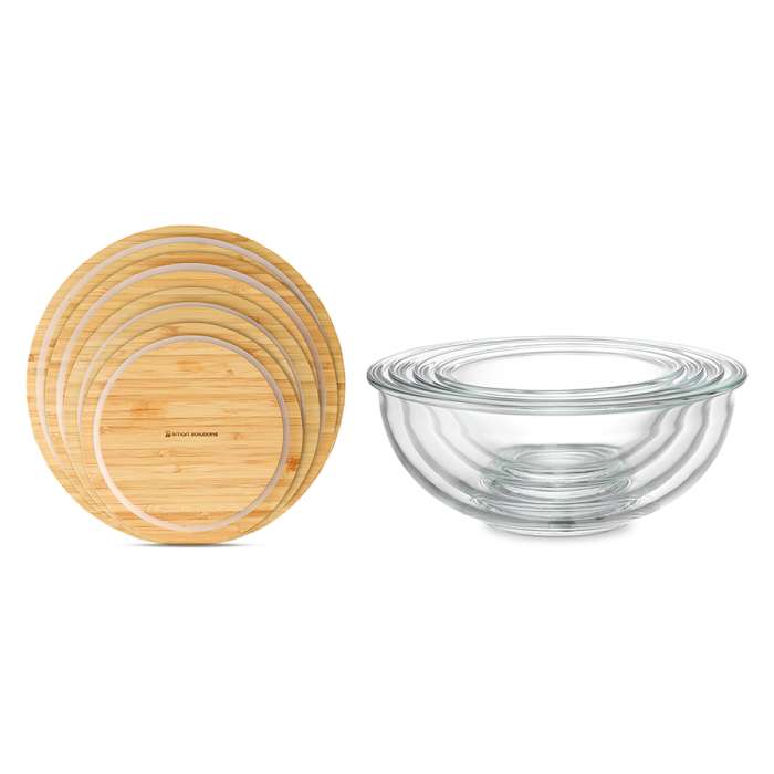 Набор из 4-х стеклянных мисок eco store с крышками из бамбука Smart Solutions SS0000282