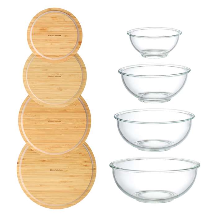 Набор из 4-х стеклянных мисок eco store с крышками из бамбука Smart Solutions SS0000282