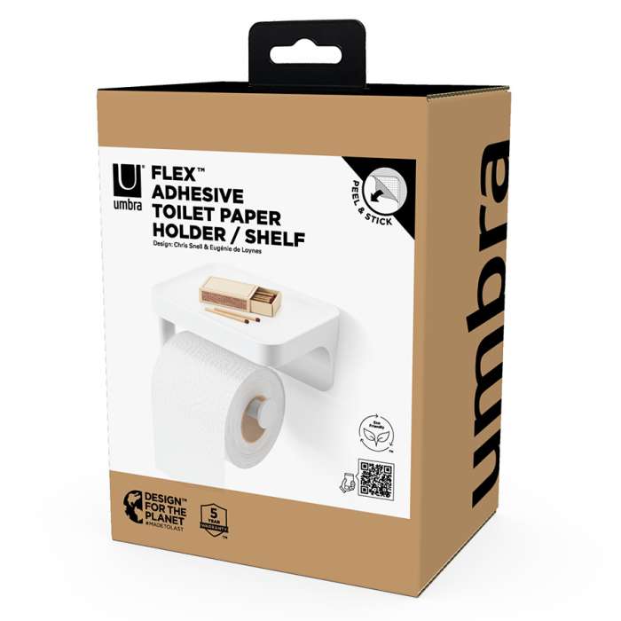 Держатель для туалетной бумаги с полкой flex adhesive, белый UMBRA 1021297-660