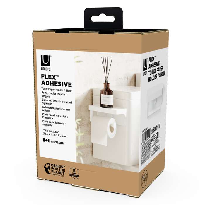Держатель для туалетной бумаги с полкой flex adhesive, белый UMBRA 1021297-660