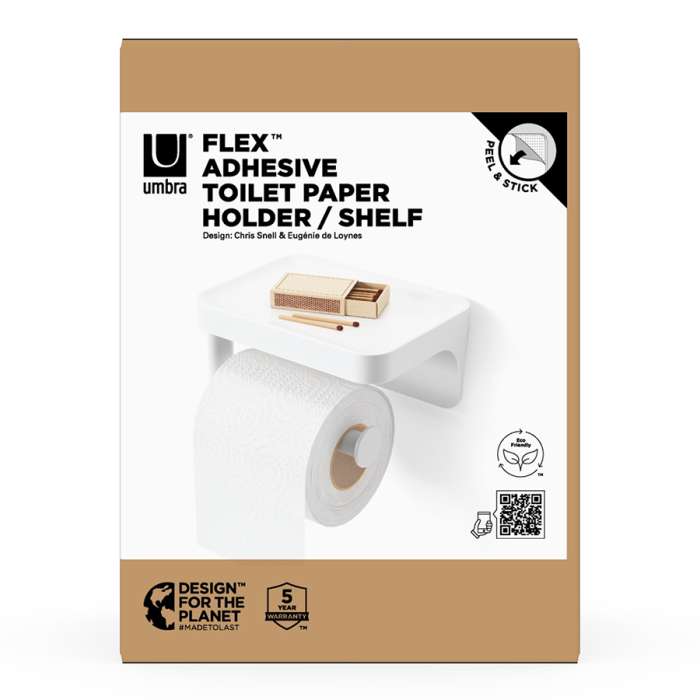 Держатель для туалетной бумаги с полкой flex adhesive, белый UMBRA 1021297-660