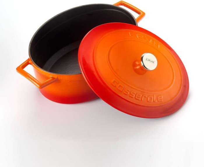 Литая чугунная утятница с крышкой оранжевая 23x29см, 4,7л LAVA LV O TC 29 K1 O