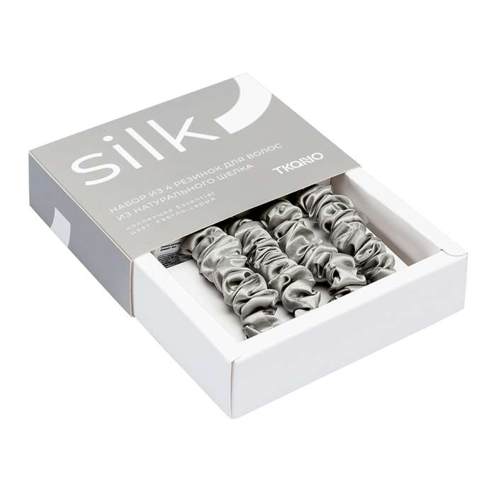 Набор из 4 шелковых резинок для волос светло-серого цвета из коллекции essential Tkano TK24-HTS0003