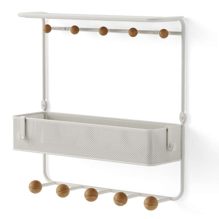 Полка настенная с крючками для аксессуаров estique, белая/натуральное дерево UMBRA 1018030-660