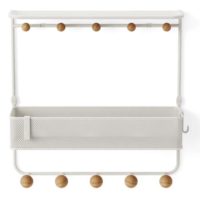 Полка настенная с крючками для аксессуаров estique, белая/натуральное дерево UMBRA 1018030-660