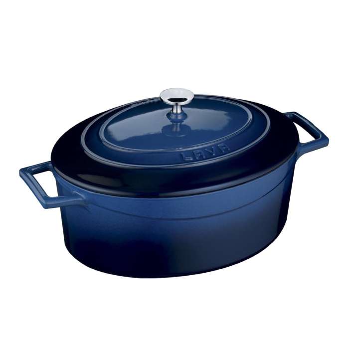 Литая чугунная утятница с крышкой синяя 23x29см, 4,7л LAVA LV O TC 29 K1 BL