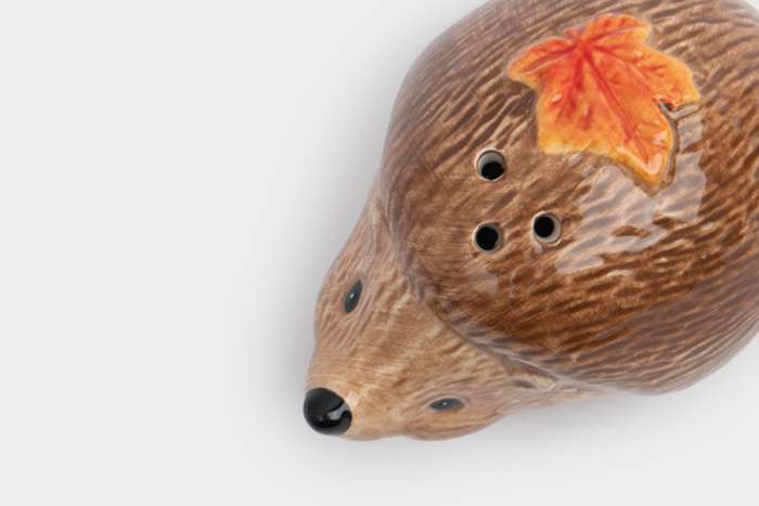 Емкость для соли или перца, 5 см, керамика, коричневая, Еж с листом, Autumn forest ANNA LAFARG ANLAF-FDWS-031224-15