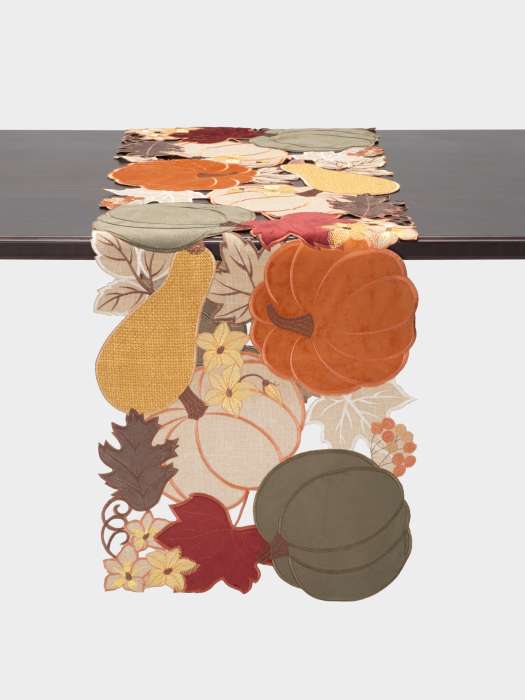 Дорожка настольная, 40х160 см, полиэстер, бежевая, Тыквы в листьях, Bright pumpkin ANNA LAFARG ANLAF-QFA25-1TR