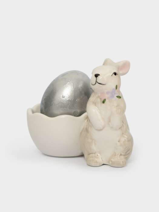 Подставка для яйца, 8 см, керамика, серая, Кролик с цветами, Brown Rabbit ANNA LAFARG ANLAF-XIA-140825-2